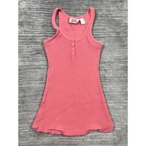 Outlooks Top Womens Juniors Medium Pink Henley Ribbed Tank Casual